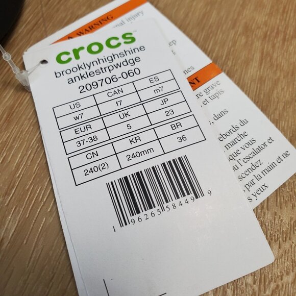 Crocs Brooklyn High Shine Ankle Strap Womens Wedge Black US Size 7 Shiny Heel - Picture 8 of 12